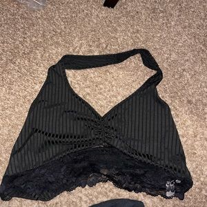 Black laced around the neck crop top